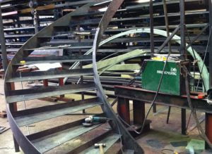 Steel helical staircase under construction