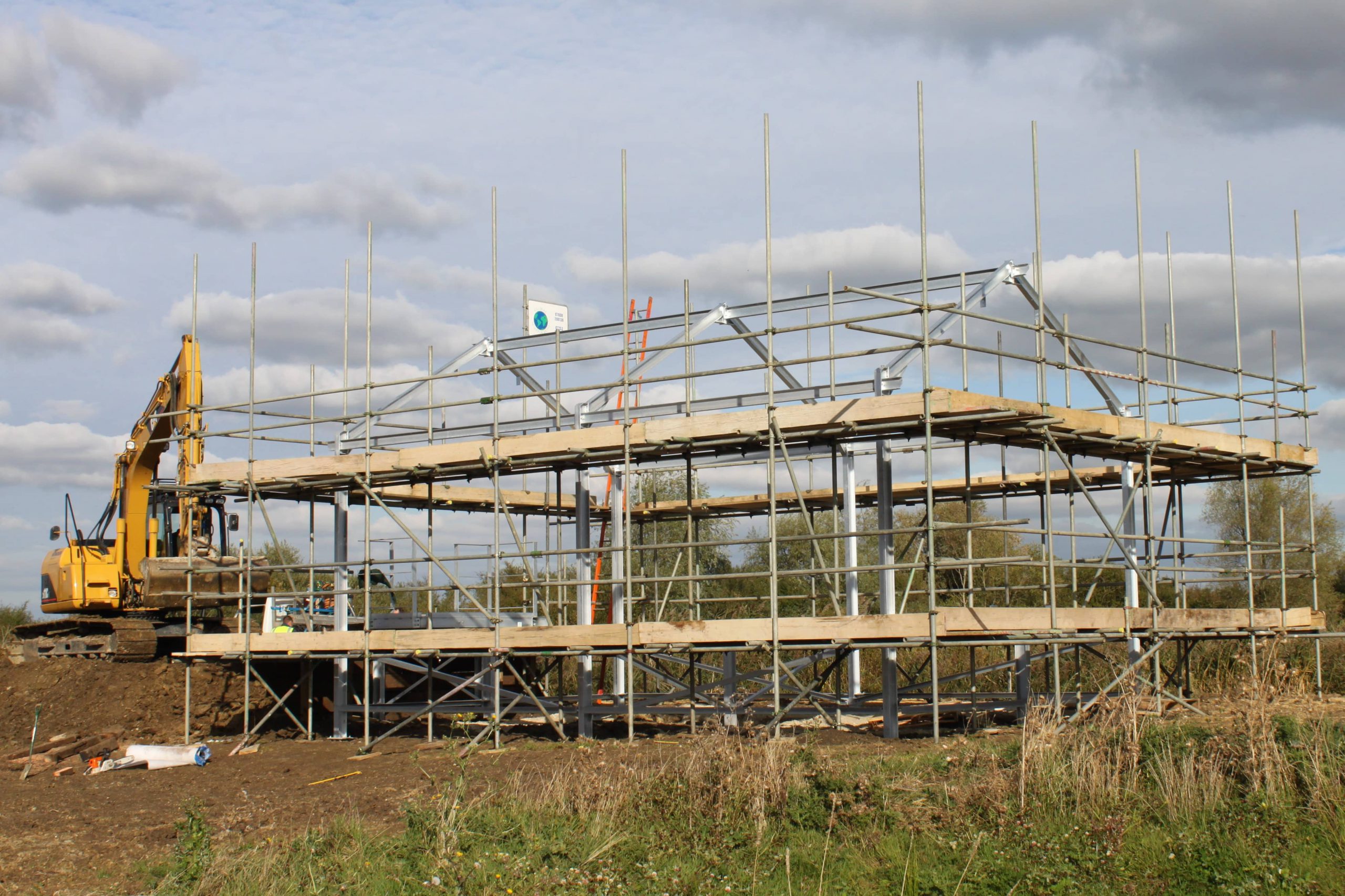 Steel frame of a building being installed