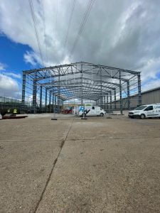 Riteweld team installing structural steel beams in the UK